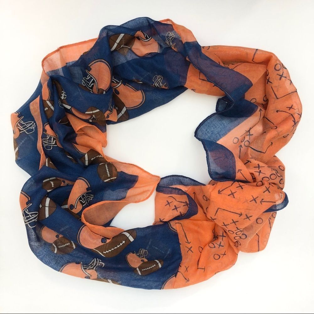 Orange & Blue Football Touchdown Infinity Scarf - Picture 3 of 4